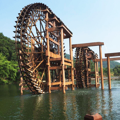 大型景观木质防腐木水车可电动园林造景 公园布置 &nbsp;景区装饰