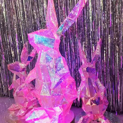 创意炫彩亚克力兔子 圣诞元旦定制商场美陈亚克力摆件