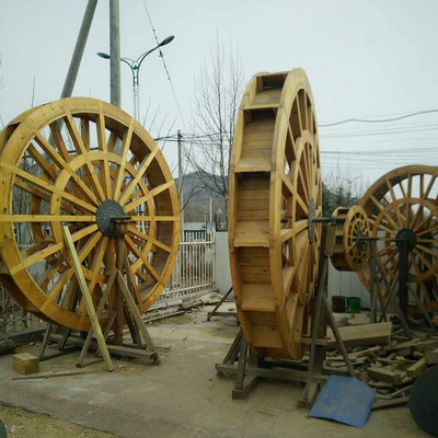 定制防腐木水车风水轮流水户外木制景观脚踩电动大型荷兰风车田园