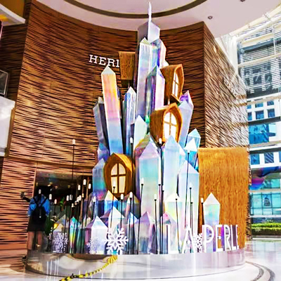 大型框架亚克力镭射膜组合圣诞树 钻石闪光精装圣诞树