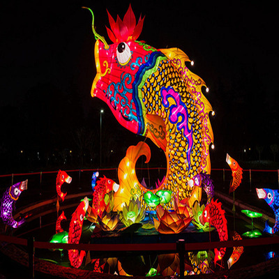 Large scale Spring Festival Lantern decoration factory has fish shaped Lantern Festival iron lantern