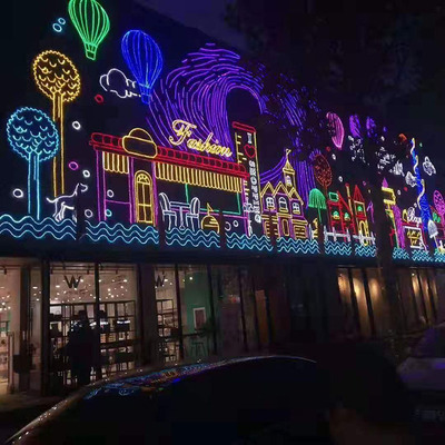 Lighting painting night view glass outdoor market hotel wall curtain wall building body modeling cha