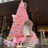 2021粉色加密圣诞树hello Kitty框架发光大型户外圣诞树双旦布置